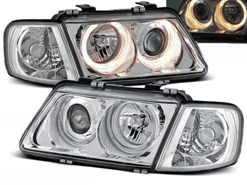 Paire de feux phares Audi A3 8L de 1996 a 2000 angel eyes chrome