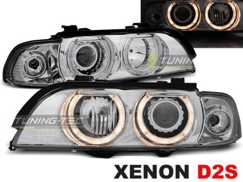 Paire de feux phares BMW serie 5 E39 95-00 angel eyes xenon chrome