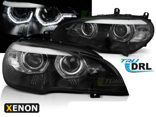 Paire feux phares BMW X5 E70 07-10 Xenon Angel Eyes Led DRL Noir