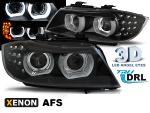 Paire feux phares BMW E90/E91 09-11 Xenon Angel Eyes Led DRL Noir