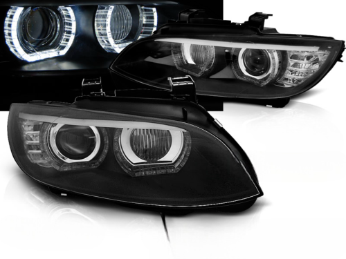 Paire de feux phares BMW serie 3 E92 / E93 de 2006 a 2010 angel eyes LED 3D DRL noir