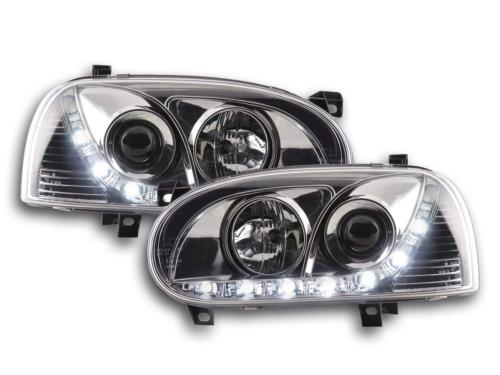 Paire de feux phares Daylight led DRL VW Golf 3 de 1991 a 1997 chrome