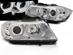 Paire de feux phares BMW serie 3 E90 / E91 de 2005 a 2008 xenon angel eyes led 3D chrome