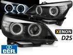 Paire de feux phares BMW E60 /E61 03-04 XENON angel eyes led CCFL noir