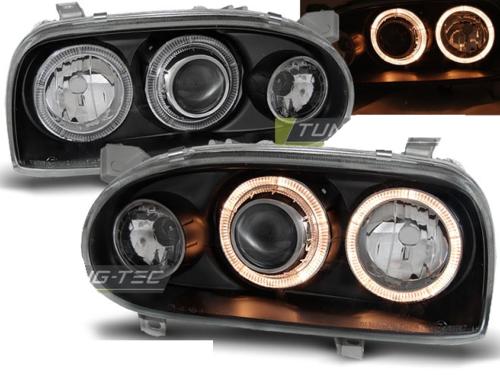 Paire de feux phares VW Golf 3 91-97 angel eyes noir