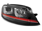 Paire feux phares VW Golf 7 de 2012 a 2017 Daylight led U-type Look GTI noir ligne rouge