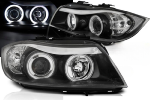 Paire de feux phares BMW serie 3 E90 / E91 05-08 angel eyes CCFL noir