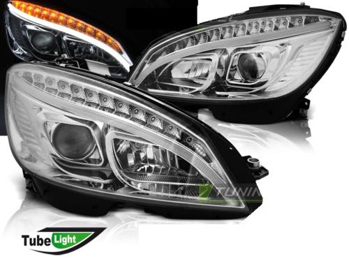 Paire de feux phares avant pour Mercedes W204 07-10 LED LTI Chrome