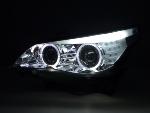 Paire de feux phares Xenon Angel Eyes Led BMW Serie 5 E60/E61 de 05 a 07 Chrome