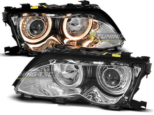 Paire de phares BMW serie 3 E46 Berline 01-05 angel eyes chrome