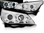 Paire de feux phares BMW serie 5 E60 / E61 de 2003 a 2007 angel eyes CCFL chrome led