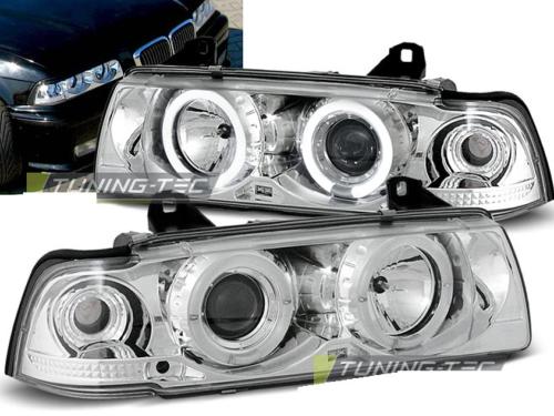 Paire de feux phares BMW serie 3 E36 coupe cab 90-99 angel eyes chrome