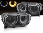 Paire de feux phares Dodge Challenger de 2008 a 2014 LED DRL DYN Noir