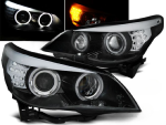 Paire de feux phares BMW Serie 5 E60 de 2003 a 2007 angel eyes noir + Cligno led