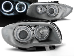 Paire de feux phares BMW serie 1 E87 / E81 de 2004 a 2011 angel eyes chrome