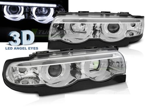 Paire de feux phares BMW serie 7 E38 94-01 angel eyes Led chrome