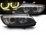 Paire de feux phares BMW serie 3 E92 / E93 de 2006 a 2010 angel eyes LED Yellow 3D DRL Noir
