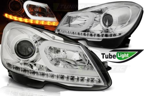 Paire de feux phares Mercedes classe C W204 11-14 Daylight led LTI chrome