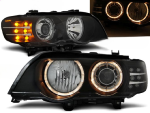 Paire de feux phares BMW X5 E53 de 1999 a 2003 angel eyes noir + Cligno Led