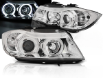 Paire de feux phares BMW serie 3 E90 / E91 de 2005 a 2008 angel eyes CCFL chrome