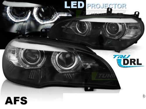 Paire feux phares BMW X5 E70 07-13 Xenon Angel Eyes Led DRL Noir AFS