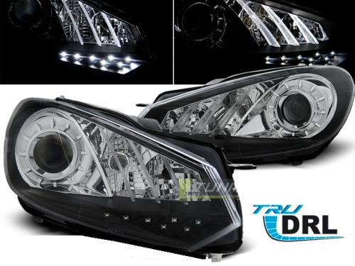 Paire de feux phares VW Golf 6 08-12 Daylight DRL led noir