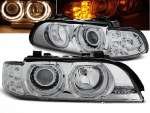 Paire de feux phares BMW serie 5 E39 de 1995 a 2003 angel eyes chrome + Cligno led