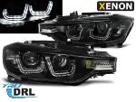 Paire de feux phares BMW serie 3 F30 11-15 U-led bar DRL Xenon noir