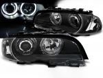 Paire de phares BMW serie 3 E46 Coupe Cabriolet de 1999 a 03/2003 angel eyes led noir