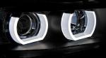 Paire de feux phares BMW serie 3 E90 / E91 de 2005 a 2008 angel eyes led 3D noir