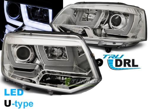 Paire de feux phares VW T5 10-15 U-Type DRL led chrome