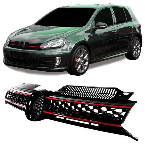 Calandre avant ABS VW Golf 6 GTI de 2008 a 2012 Noir - Rouge, sans embleme