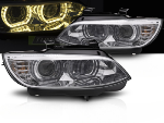 Paire de feux phares BMW serie 3 E92 / E93 de 2006 a 2010 angel eyes LED Yellow 3D DRL chrome