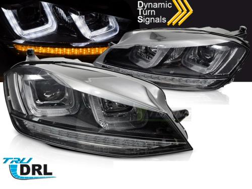 Paire de feux phares VW Golf 7 13-17 U-Type DRL led Dyn Noir