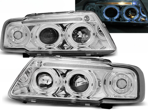 Paire de feux phares Audi A3 8L de 1996 a 2000 angel eyes chrome