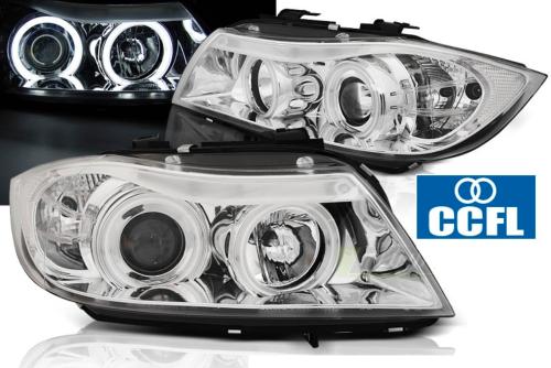 Paire de feux phares BMW serie 3 E90 / E91 05-08 angel eyes CCFL chrome