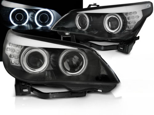 Paire de feux phares BMW serie 5 E60 / E61 03-07 angel eyes CCFL noir led