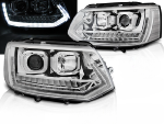 Paire de feux phares VW T5 de 2010 a 2015 Led TubeLight DRL Chrome