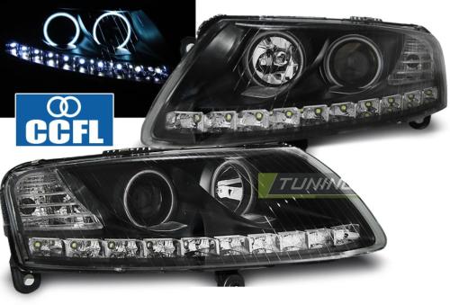 Paire de feux phares Audi A6 C6 04-08 Daylight Angel eyes led noir