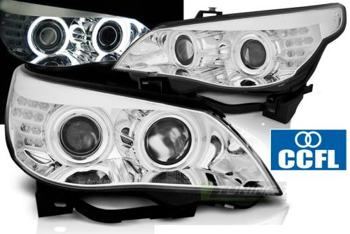 Paire de feux phares BMW serie 5 E60 / E61 03-07 angel eyes CCFL chrome led