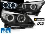 Paire de feux phares BMW E60 /E61 05-07 XENON angel eyes led CCFL noir