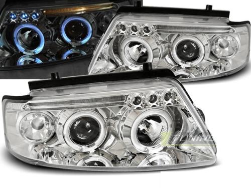 Paire de feux phares VW Passat B5 3B 96-00 angel eyes monobloc chrome