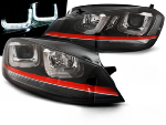 Paire feux phares VW Golf 7 de 2012 a 2017 Daylight led U-type Look GTI noir ligne rouge