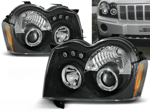 Paire de feux phares Jeep Grand Cherokee de 2005 a 2008 angel eyes noir