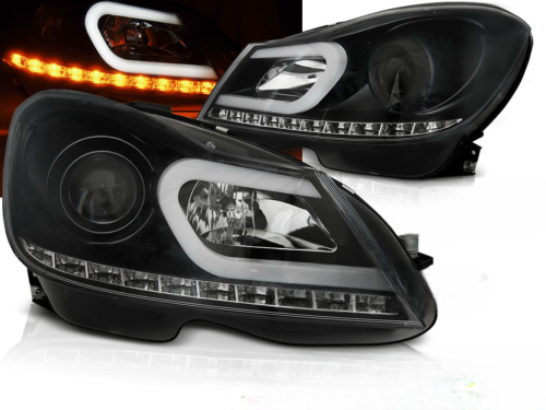 Paire de feux phares Mercedes classe C W204 de 2011 a 2014 Daylight led LTI noir