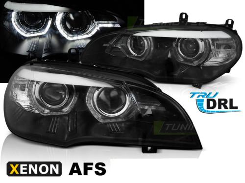 Paire feux phares BMW X5 E70 07-10 Xenon Angel Eyes Led DRL Noir AFS