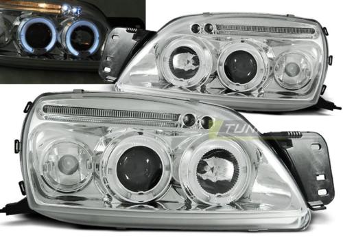 Paire de feux phares Ford Fiesta MK5 99-02 angel eyes chrome