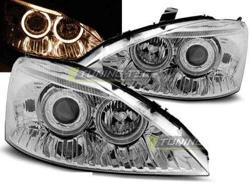 Paire de feux phares Ford Focus 01-04 angel eyes chrome