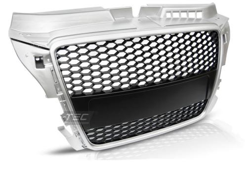 Grille de calandre pour Audi A3 8P 2008 a 2012 look Sport argent noir