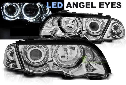 Paire de phares BMW serie 3 E46 Berline 98-01 angel eyes led chrome